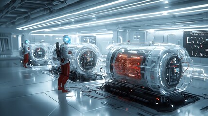 Charismatic AI powered energy storage system featuring compact pods responsive control surfaces and shimmering power conduits in a minimalist eco friendly setting  Showcasing technological innovation