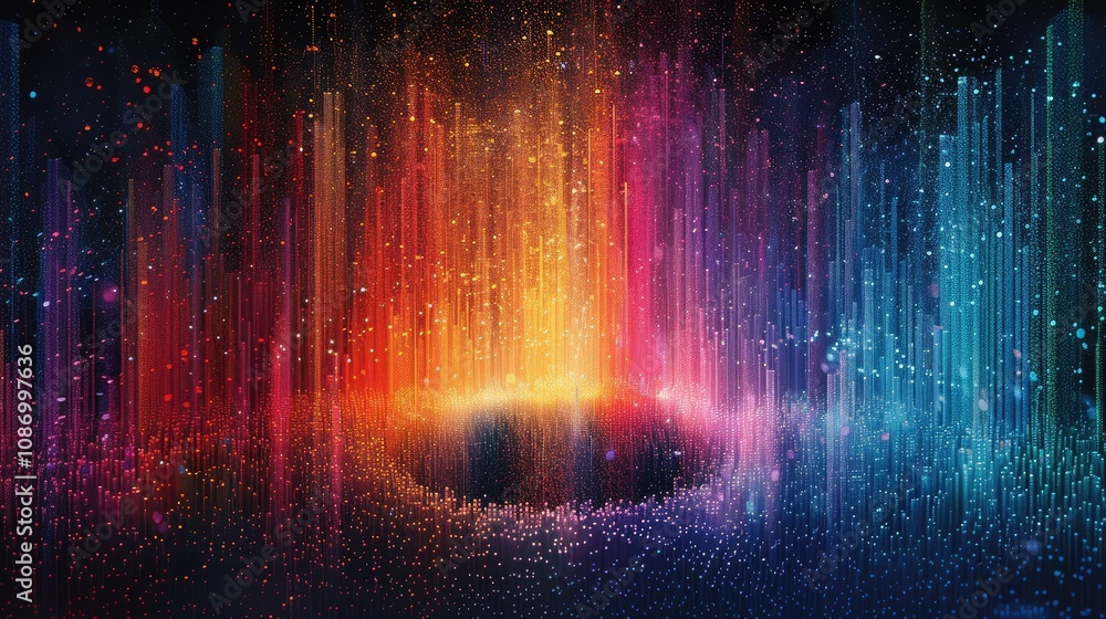 Poster abstract background with colorful lines and glowing light emanating from a dark center.