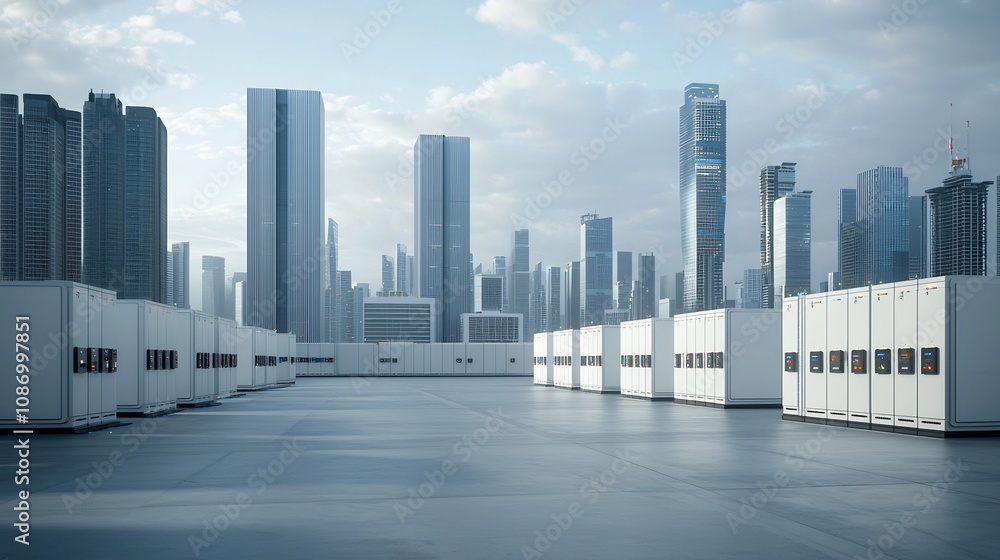 Aufkleber futuristic urban skyline powered by advanced smart grid technology with seamlessly integrated energy