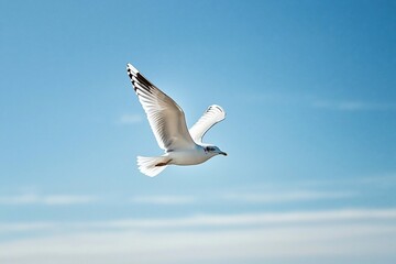Fototapeta premium Seagull in Flight Against a Clear Blue Sky