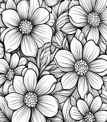 white and black floral seamless pattern floral outline background