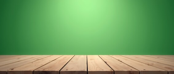 Empty wooden table on green background. Product display design