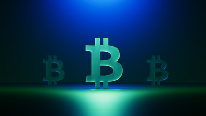 Bitcoin glass green symbol (BTC) concept.