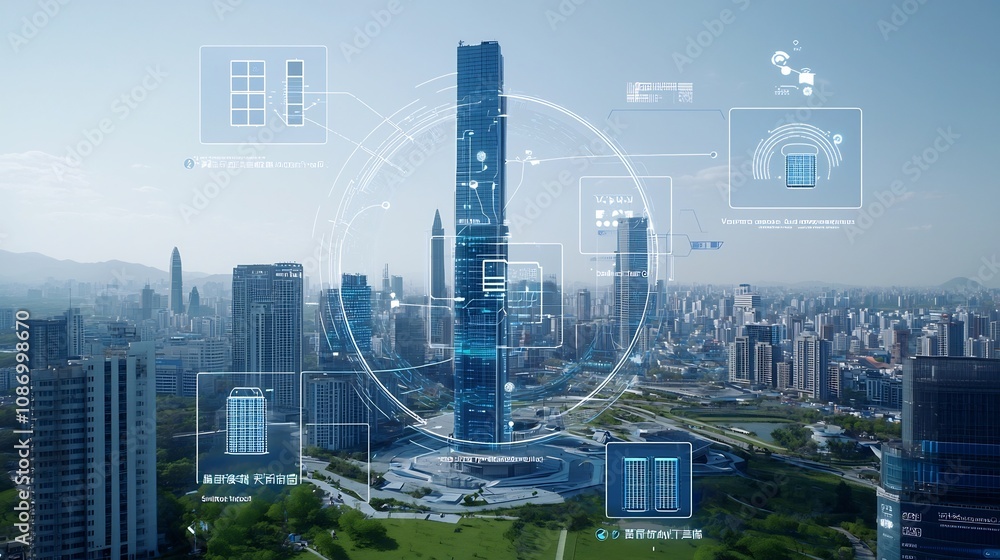 Leinwandbilder Towering high tech metropolis powered by a dynamic smart grid and an array of cutting edge energy storage solutions creating a vision of a sustainable efficient urban landscape