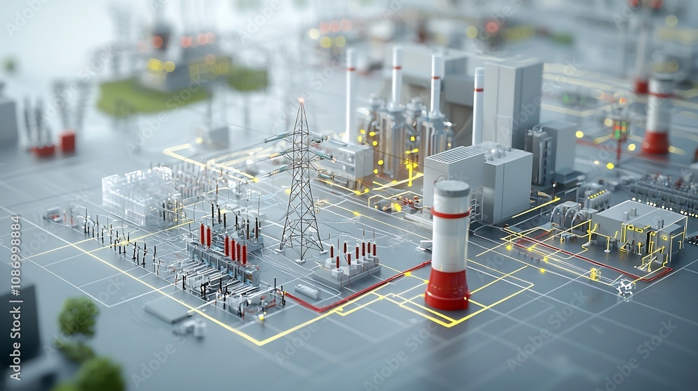 Aufkleber Futuristic depicting a smart power grid that seamlessly integrates various renewable and traditional energy sources to efficiently distribute electricity to industrial and residential consumers