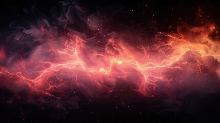 Abstract background with red and orange smoke and lightning effect.