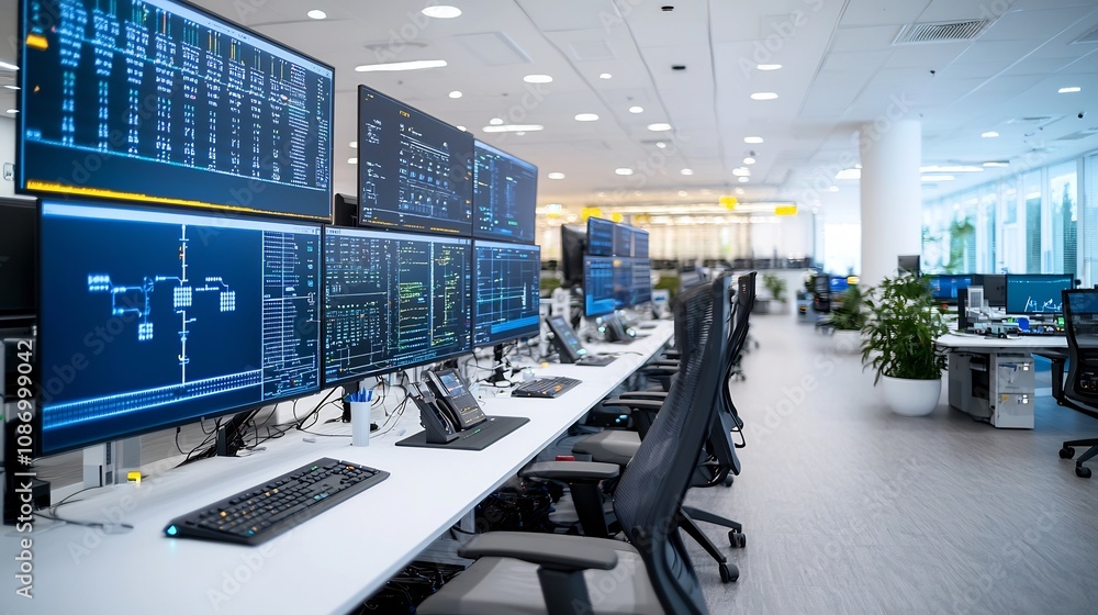 Poster Sophisticated Power Grid Control Center Overseeing Efficient Energy Distribution from Multiple Sources to Cities and Factories
