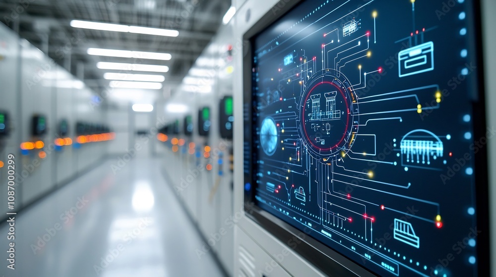Fototapete Advanced Power Distribution Control Center Managing Renewable and Conventional Energy Sources for Efficient and Sustainable Grid