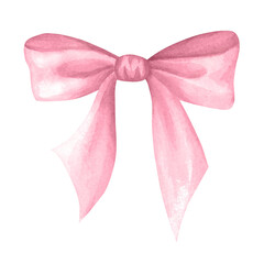 Satin pastel pink bow. Hand drawn watercolor illustration isolated from background. For festive packaging paper, textile, wrapping, fabric, scrapbooking paper, wedding, fashion and beauty designs.