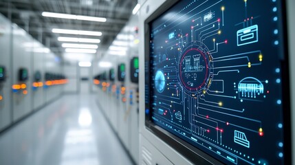 Fototapeta premium Advanced Power Distribution Control Center Managing Renewable and Conventional Energy Sources for Efficient and Sustainable Grid