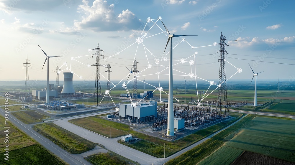 Aufkleber intelligent energy grid connecting diverse sustainable power sources including wind solar hydro nucl