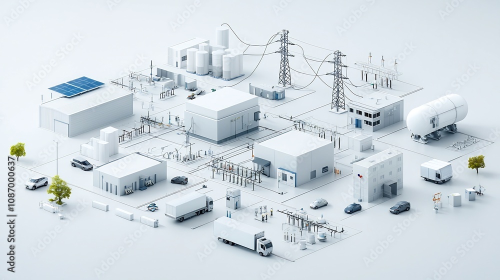 Leinwandbilder of a modern centralized smart power grid system efficiently linking renewable energy sources like solar and wind with residential commercial
