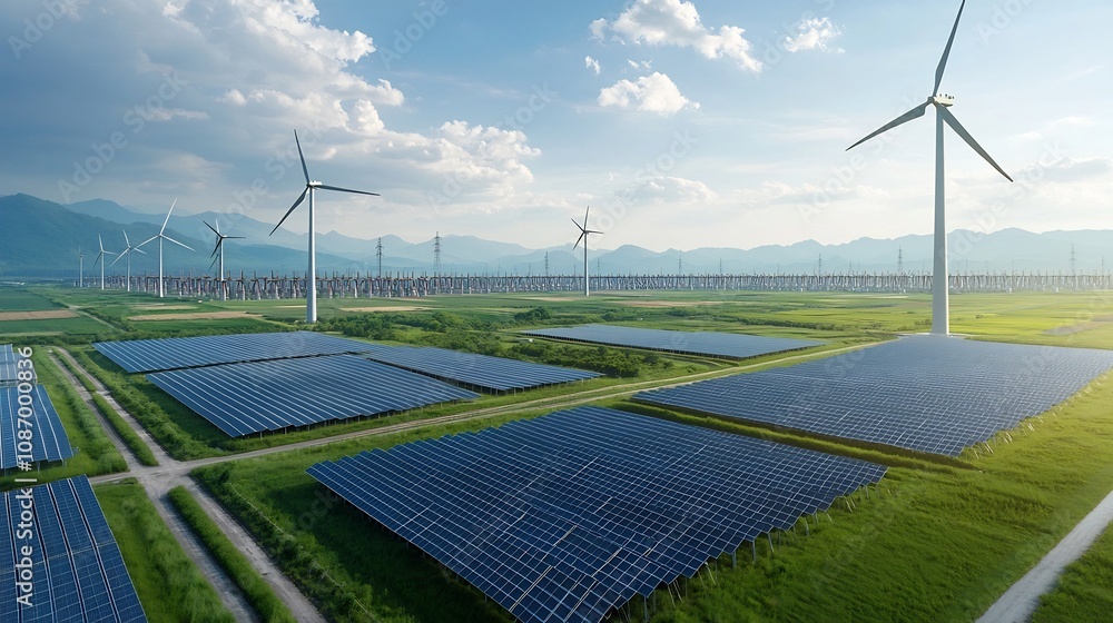 Aufkleber smart energy distribution network linking multiple power plants including wind solar hydro nuclear a