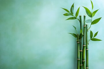 Naklejka premium Lucky bamboo with twisted stalks on a pastel green background with copy space, symbolizing growth, resilience, and tranquility
