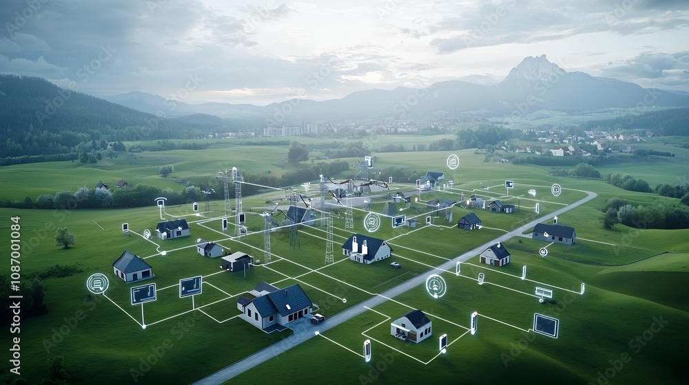 Fototapete Visualization of an advanced power grid management system that seamlessly integrates renewable and non renewable energy sources