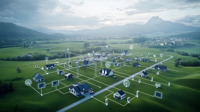 Visualization of an advanced power grid management system that seamlessly integrates renewable and non renewable energy sources