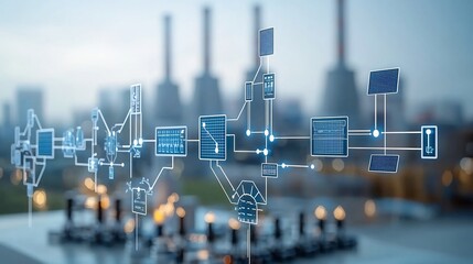 Conceptual of a centralized smart grid system showing the interconnections between various power sources including renewable energy plants like solar wind and hydro