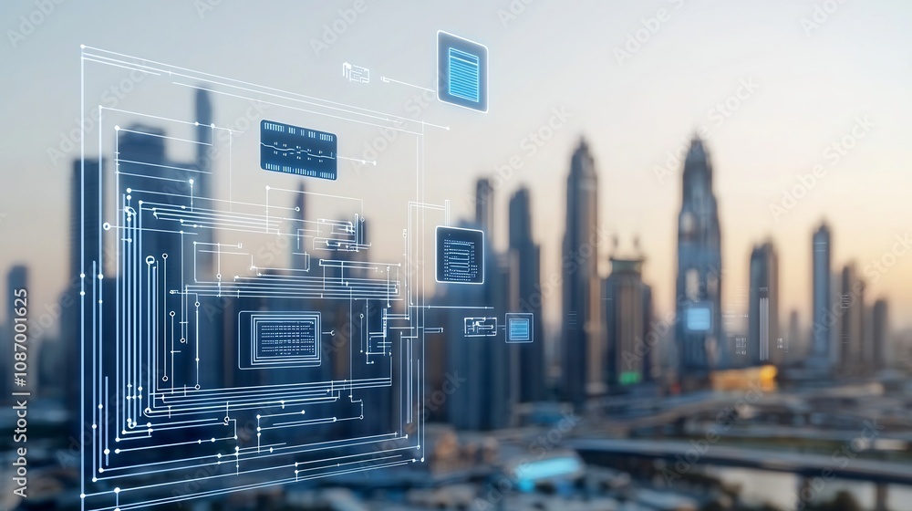 Leinwandbilder futuristic urban skyline showcasing a modern digital cityscape powered by a smart grid technology wi