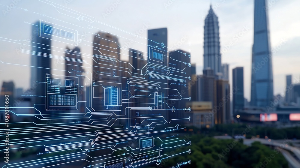 Aufkleber futuristic urban skyline featuring cutting edge smart grid technology and energy storage solutions e