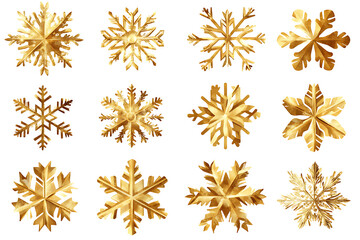 Shiny golden snowflakes pattern forming christmas decoration on white background