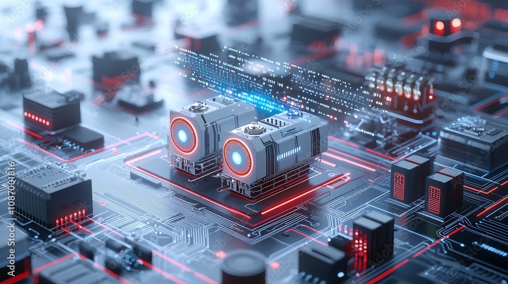 Aufkleber Futuristic metropolitan skyline with smart grid powered sustainable architecture and integrated digital data points overlaying the cityscape