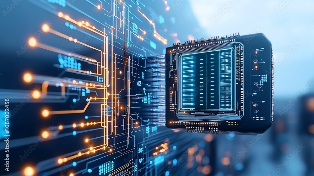 Poster Digitally rendered futuristic cityscape with smart grid infrastructure and advanced data circuits showcasing the seamless of technology and sustainable energy solutions for a connected