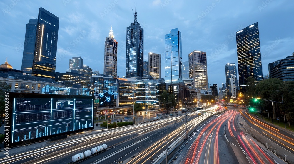 Aufkleber futuristic cityscape with advanced smart grid technology integrated energy storage infrastructure an