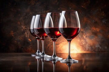 Elegantly Shaped Red Wine Glasses Against a Dark Luxurious Backdrop for a Dramatic and Sophisticated Atmosphere