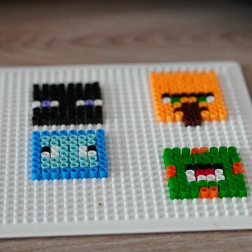 Beautiful shot of Minecraft figurines made with colorful beads