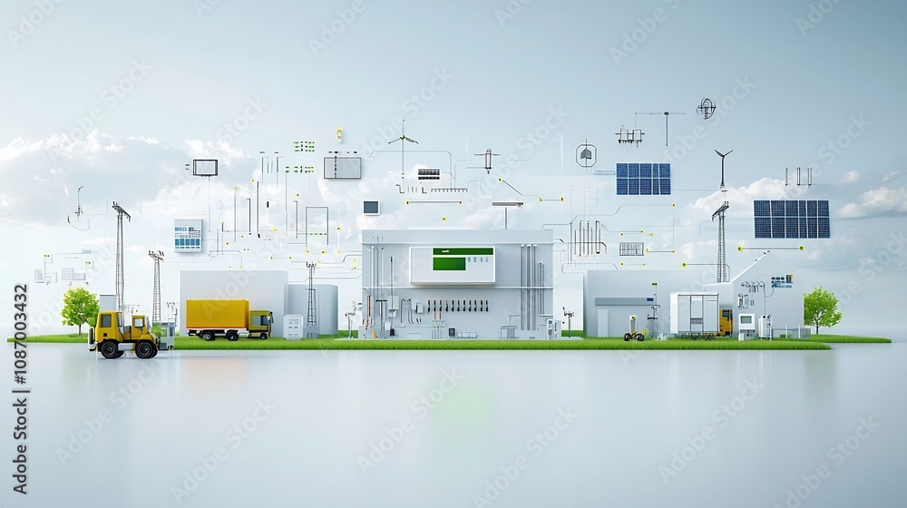 Poster centralized power grid network efficiently linking renewable energy sources such as solar and wind t