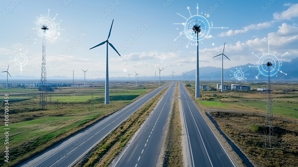 Aufkleber Centralized Smart Power Grid Network Efficiently Managing the of Renewable Energy Sources and Linking to Residential and Industrial Buildings for Sustainable Power Supply