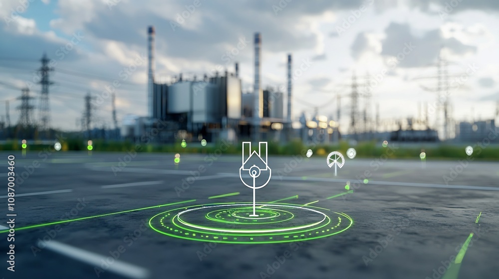 Aufkleber centralized power grid network linking renewable energy sources to residential and industrial buildi