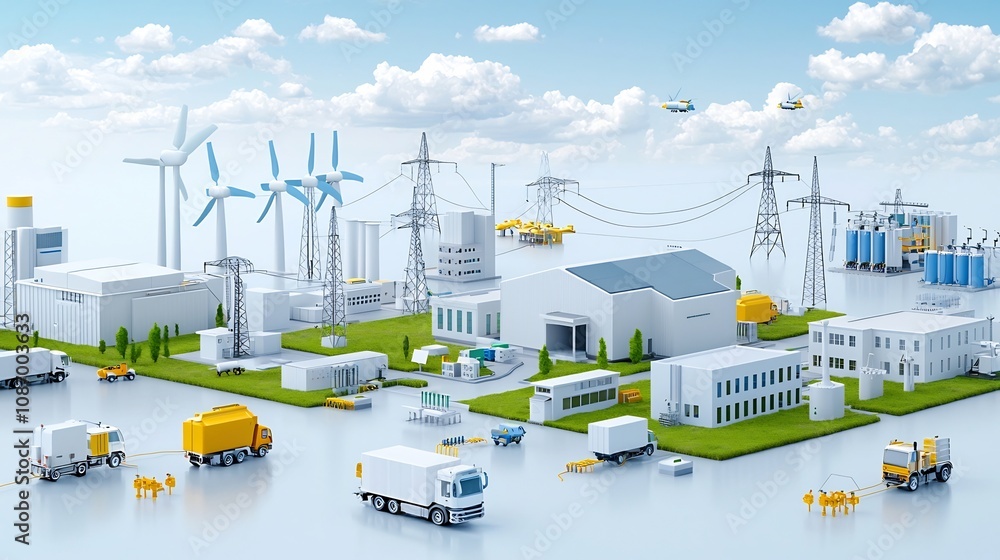 Aufkleber centralized power grid showing the of renewable energy sources such as solar wind and hydroelectric 