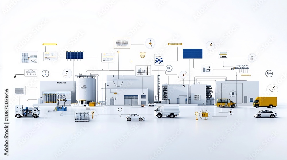 Fototapete Advanced power grid showcasing a centralized electrical system that integrates and distributes renewable energy sources like solar wind and hydroelectric to power homes offices