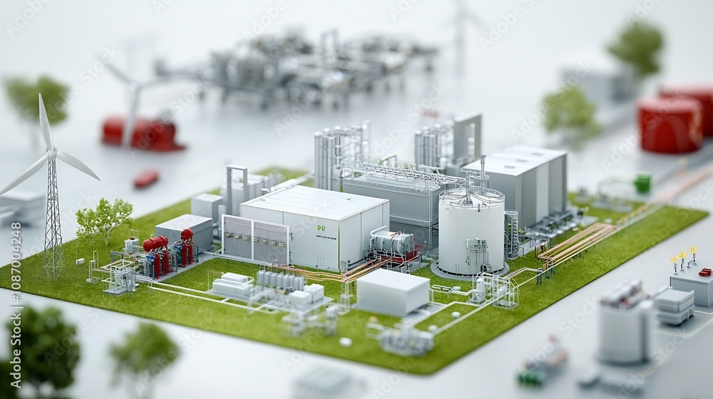 Poster of a centralized smart energy grid system that efficiently links renewable power sources to homes and factories enabling sustainable and automated power distribution and management