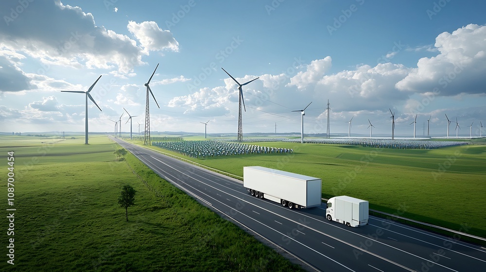 Leinwandbilder A centralized power grid seamlessly integrating diverse renewable energy sources such as solar wind and hydroelectric power and efficiently distributing electricity to a wide range of commercial