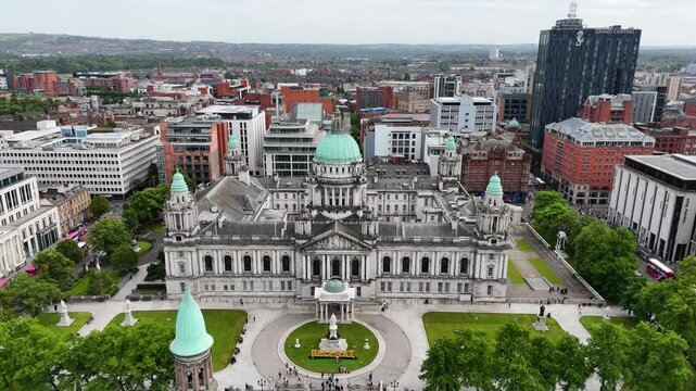 Aerial view of Belfast City Hall, a historic building in Northern Ireland