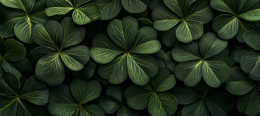 Dark Green Clover Patch, Lucky Shamrock Plant, Abstract Natural Pattern Background, St. Patricks Day