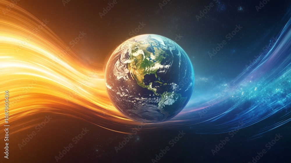 Poster earths gravitational fields being disturbed with flickering changes in light and color.