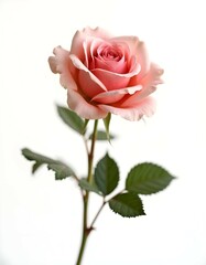 Fototapeta premium Rose Flower with Leaves On White background