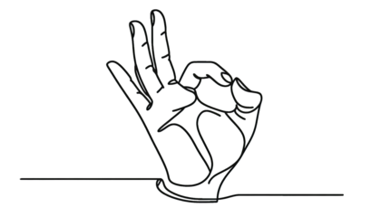 Simple one line sketch of a hand OK Sign . Transparent background png file