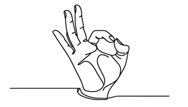 Simple one line sketch of a hand OK Sign . Transparent background png file