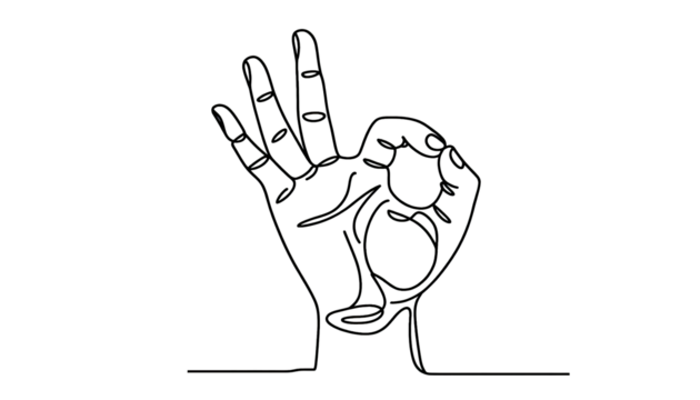 Simple one line sketch of a hand OK Sign . Transparent background png file