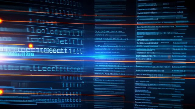 A visual representation of digital data, featuring binary code and glowing lines, symbolizing information flow and technology.