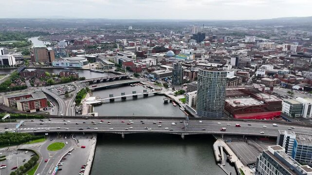 Bird's-eye view of Lagan River, a key waterway in Belfast, Northern Ireland
