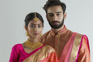 A couple in traditional Indian wedding attire. This photo is perfect for showcasing Indian culture and traditions.
