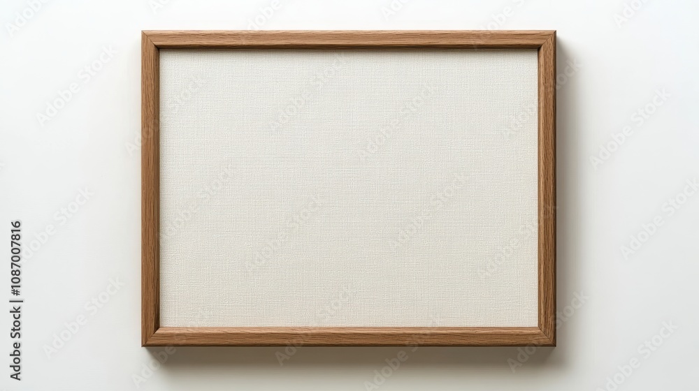 Poster minimalist blank canvas in wooden frame with neutral tones and subtle textures on white background
