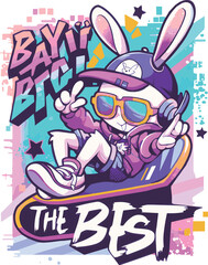 Printcartoon, illustration, vector, art, people, graffiti, drawing, fun, design, funny, animal, urban, color, woman，rabbit