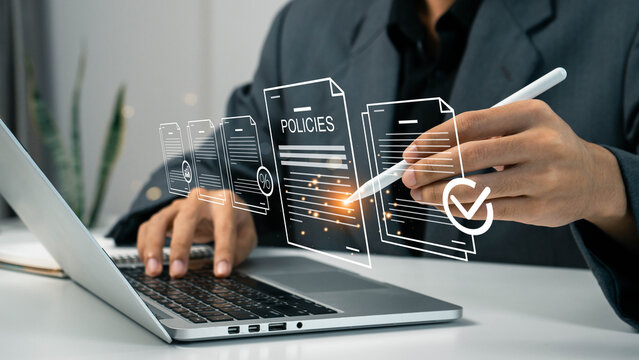 Policy documentation and compliance concept. company articles of association Terms and Conditions ,quality inspection, checklists, certifications, and financial detail.  regulatory compliance