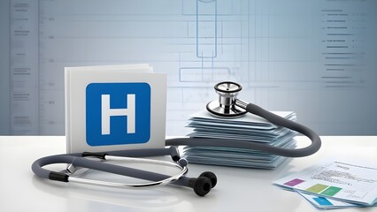 Stethoscope symbolizes essential medical care provided within health care system, health insurance plays crucial role in financing treatment and medicine to disease, concept of health management.
